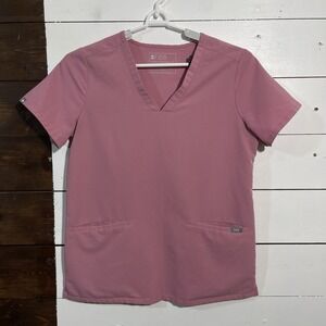 Figs Women's Short Sleeve V-Neck Scrub Top in Dusty Rose